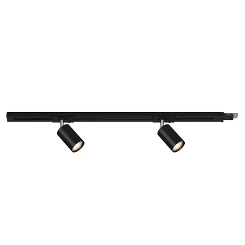 Briloner - Track Light, Rail Lighting Extension Kit, Dimmable 2X Adjustable GU10 Spotlights, Extendable, Ceiling Light Rail System, Spotlights, 0.75 m, Black