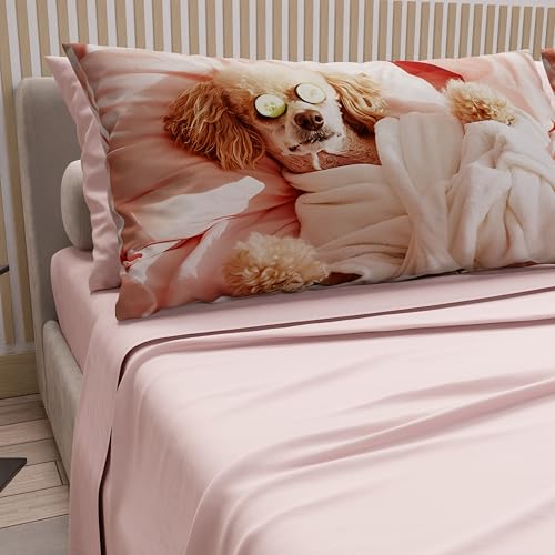 PETTI Artigiani Italiani - Animal Bed Linen with Dogs in Cotton with Pillowcases in Digital Print, Single Bed Sheet, Single Bed Set, Powder 100% Made in Italy