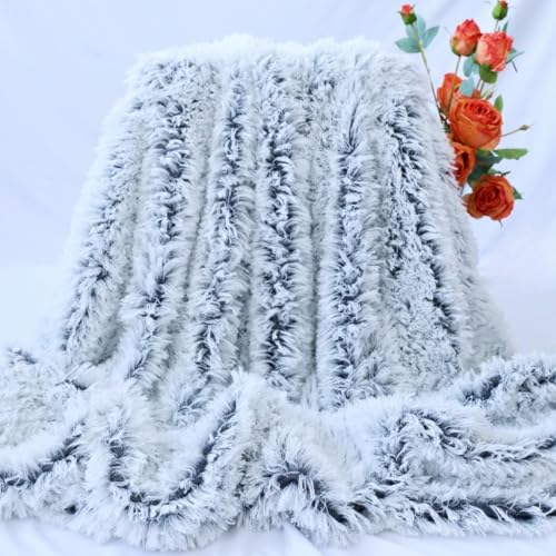 "MYRU Plush Super Soft Blanket Bedding Sofa Cover Furry Fuzzy Fur Warm Throw Qulit Cozy Couch Blanket for Winter (51""x63"",Dark Gray and White)"