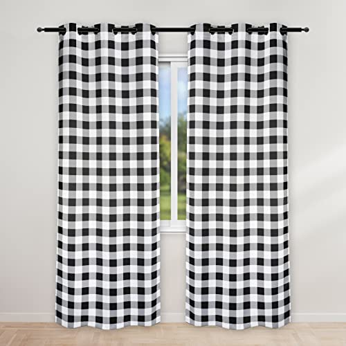 "Simple Deluxe Buffalo Check Blackout Curtains Panels for Living Room, Bedroom Farmhouse Courtyard Style Room Darkening Thermal Insulated Plaid Grommet Curtain, 37"" W x 84"" L, Black and White"