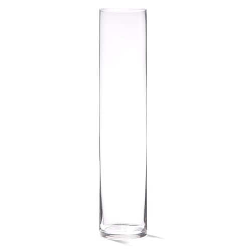 "16"" Tall Cylinder Glass Vase, 3.5"" Wide - Clear Glass Vase for Centerpiece, Floor Vase, Flowers, Candle Holder, Wedding Table Decor by 4E's Novelty"