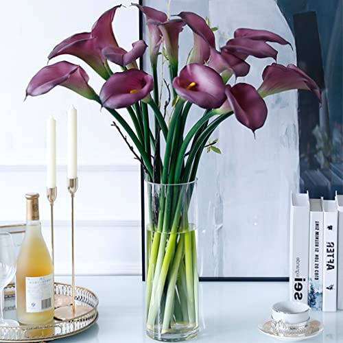5 Pcs Large Artificial Calla Lily Flowers 25.6'' Long Stem Real Touch Latex Bouquet for Wedding Bridal Bouquet Room Office Party Home Decor Floral Arrangements(Purple 5pcs)