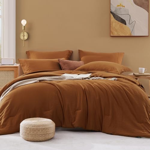 Full Size Comforter Sets-7 Pieces Ultra Soft Bed in a Bag Full Bedding Sets - Prewashed All Season Comforter with Sheets, Pillow Shams & Pillowcases,Terracotta
