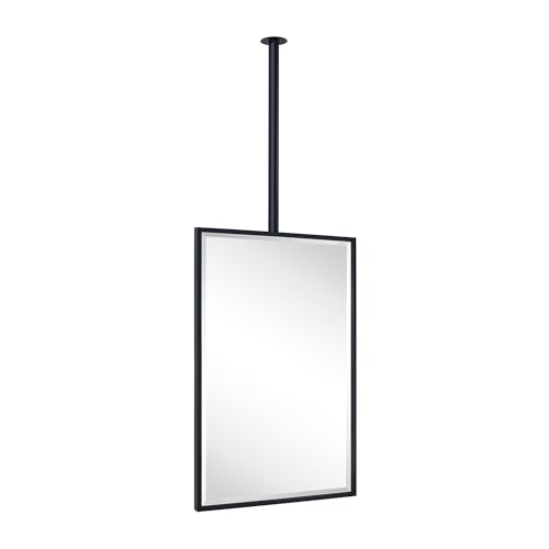 TEHOME Ceiling Mount Mirrors for bathrooms Suspend Black Metal Framed Rectangle ceil Mount Mirror for a Window Vanity with Adjustable Hanging Rod, Mirror Measures 20x30''
