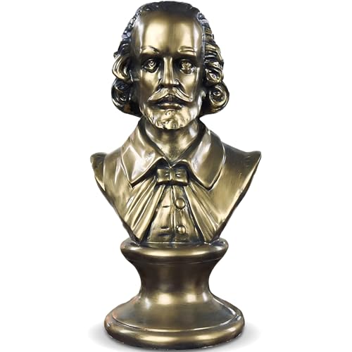 ZKSYLSM Shakespeare Bust Bronze Statue - 12 inches Resin Sculpture for Library and Piano Decor