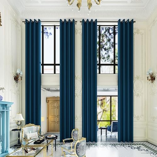 Grichril Extra Long Blackout Curtains - 2 Story High Living Room Drapes - Tall Curtains for High Ceiling or Long Window - 144 156 168 192 204 216 240 Inch 12ft-20ft Length(1 Panel,Navy, 100???x156???)