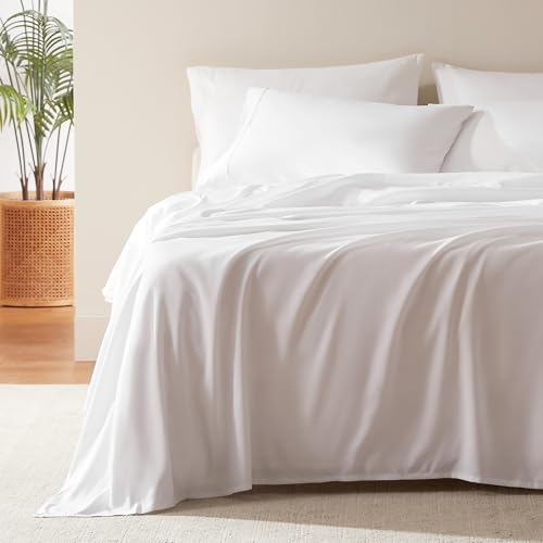 "SLEEP ZONE Nanotex Super Soft Cooling Kids Bed Sheets Set Twin XL 3 Piece - Easy Care Fitted Flat Sheet & Pillowcase Sets - Wrinkle Free, Fade Resistant, Deep Pocket 16"" (White, Twin XL)"