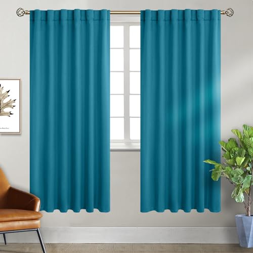 BGment Rod Pocket and Back Tab Blackout Curtains for Bedroom - Thermal Insulated Room Darkening Curtains for Living Room, 2 Window Curtain Panels (52 x 72 Inch, Peacock Blue)