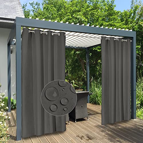 Easy-Going 100% Waterproof Outdoor Curtains Windproof Weatherproof Porch Curtains, Premium Thick Outdoor Privacy Grommet Top Panels for Patio, Gazebo and Pergola, 2 Panels, 54x96 inch, Dark Grey