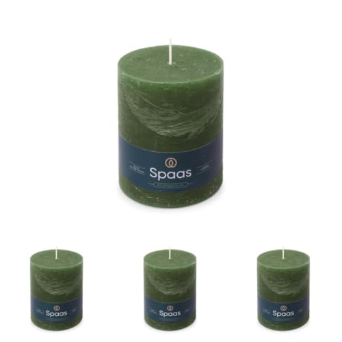 Spaas Rustic Pillar Candle 100/130 mm 95h, Dark Green (Pack of 4)