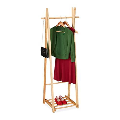 Relaxdays Clothes Rack with Shoe Rack, Clothes Rail, Free-Standing, Clothes Shelf, 153 x 62 x 45 cm, Wood, Natural