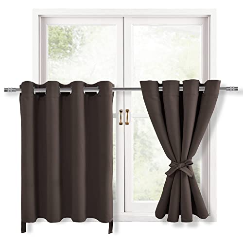 Hiasan RV Blackout Curtains for Bedroom, 52 x 30 Inches Long - Thermal Insulated & Light Blocking Window Curtains for Living Room, 2 Drape Panels Sewn with Tiebacks, Brown
