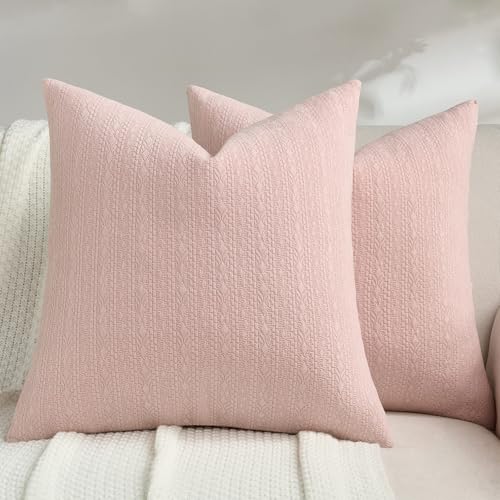 FUTEI Pink Chenille Throw Pillow Covers 20x20 Inch Set of 2,Luxuriously Soft Argyle Textured Cushion Cases,Modern Home Decor for Couch Living Room
