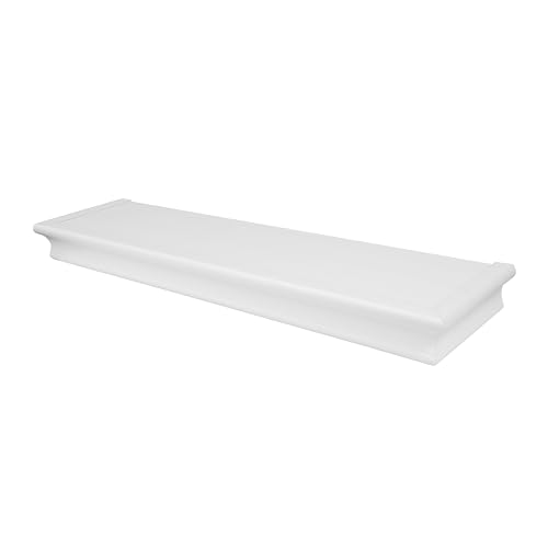 "HIGH & Mighty 515610 Decorative 24"" Floating Shelf Holds up to 20lbs, Easy Tool-Free Dry Wall Installation, Beveled, Retail Packaging, White"