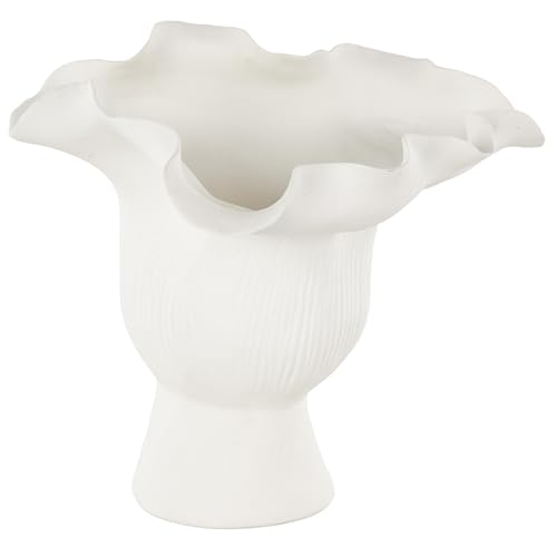 "Deco 79 Ceramic Abstract Decorative Vase Floral Inspired Centerpiece Vase with Linear Grooves, Flower Vase for Home Decoration 9"" x 8"" x 8"", White"