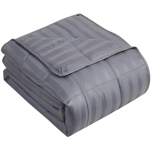 "Weighted Blanket for Adults (15 lbs, 48"" x 72"", Satin grey Stripes) Heavy Blanket for Sleeping Perfect for 160-180 lbs, Twin Size Breathable Blanket with Premium Glass Bead, Machine Washable"