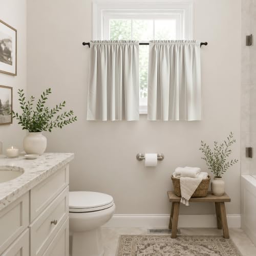 Mrs.Naturall 36 Inch Cream Short Curtains for Small Window, Soft Satin Thermal Heat Blocking Cafe Tiers for Bedroom Bathroom and Front Door Window
