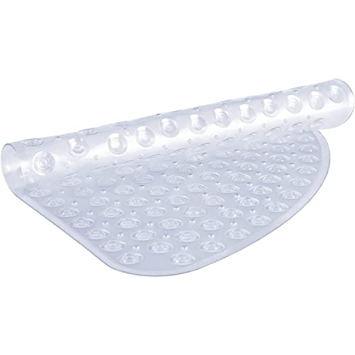 TranquilBeauty Curved Clear White Shower Mat 54x54cm/21x21in - Non-Slip Machine-Washable Quadrant Bath Mat For Walk In Shower Tray - Shower Mats Non-Slip Suction Cups Ideal For Kids & Elderly