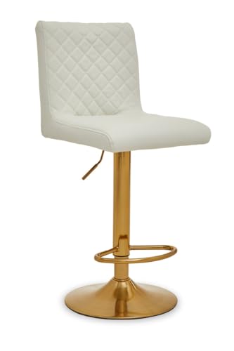 Premier Housewares White and Gold Bar Stool with Round Base Modern Luxury Design Kitchen Stools Breakfast Bar Stool (Dimensions: 51 cm x 114 cm x 39 cm)