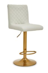 Premier Housewares White and Gold Bar Stool with Round Base Modern Luxury Design Kitchen Stools Breakfast Bar Stool (Dimensions: 51 cm x 114 cm x 39 cm)