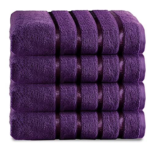 GC GAVENO CAVAILIA Extra Absorbent 500 GSM Bath Towels, Luxury Pack of 4 Bathroom Sheets Set, 100% Ringspun Cotton, Egyptian, Aubergine, 70x120 cm