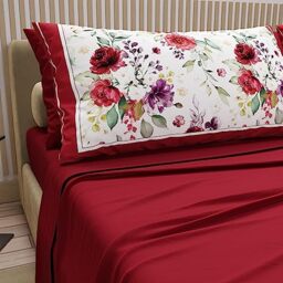 PETTI Artigiani Italiani - Cotton Sheets with Pillowcases in Digital Print, Maxi Double, Complete Top and Bottom Sheet with Corners, Bordeaux, 100% Made in Italy