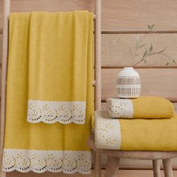 PETTI Artigiani Italiani - 100% Cotton Terry Bath Towels, 1+1 Towel Set, 2 Pieces 1 Face Towel and 1 Hand Towel, Yellow
