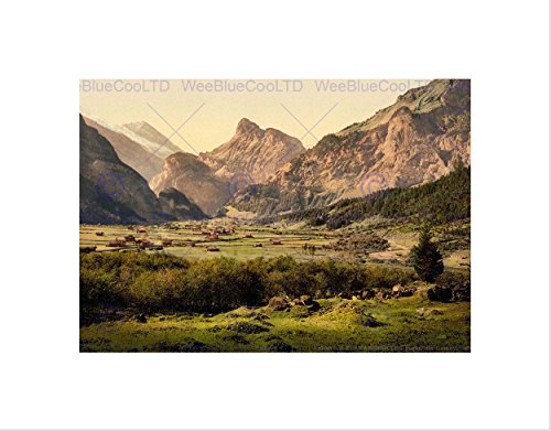 Wee Blue Coo VINTAGE LANDSCAPE KANDERSTEG VILLAGE SWISS ALPS SCENIC FRAMED PRINT B12X10390