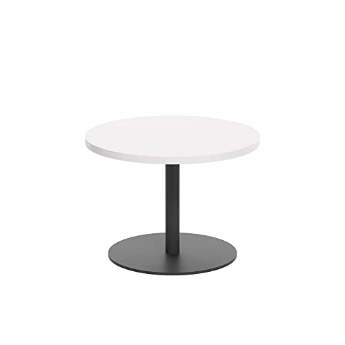 Office Hippo Circular Coffee Table, Sturdy & Stylish Small Table Desk, Laptop Table For Cafe, Coffee Shop or Bar, Versatile Office Table Ideal For Breakroom, 5 Year Guarantee - White / Black