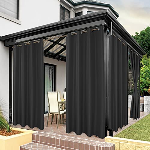 Bonzer Waterproof Indoor/Outdoor Curtains for Patio - Thick Privacy Grommet Curtains for Bedroom, Living Room, Porch, Pergola, Cabana, 1 Panel, 84W x 108L inch, Charcoal