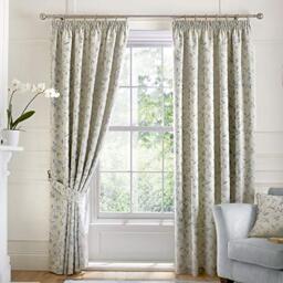 "Curtina Bird Trail-Jacquard Lined Pencil Pleat Curtains, Duck Egg, 46"" Width x 72"" Drop (117 x 183cm)"