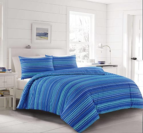 Homespace Direct Leon Blue Stripe Duvet Cover Set Bedding Modern Super King