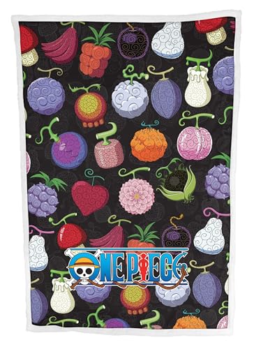 Hômadict One Piece Sherpa Blanket 100 x 150 cm – Fleece Blanket for Manga Fan – Multi-Coloured Devil Fruits – Warm – Soft Comfortable – Officially Licensed