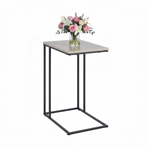 Relaxdays side table, HWD: 64 x 50 x 35 cm, MDF, metal, C-shape, coffee table, living room, black/natural