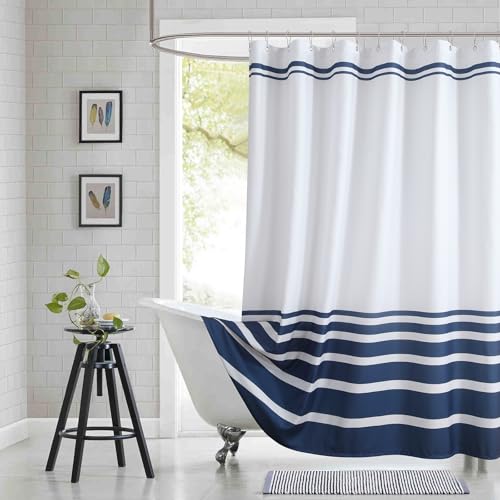 BESTRIPES Blue and White Striped Shower Curtain 72x78 Inches, Waterproof Fabric with Modern Gradient Lines, 12 Rustproof Grommets & Weighted Hem