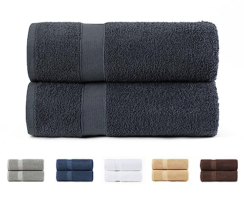 Todocama Set of 2 Shower Towels, 100% Cotton, 550 GSM, Extra Soft, Highly Absorbent and Quick Drying, 70 x 140 cm, Dark Grey