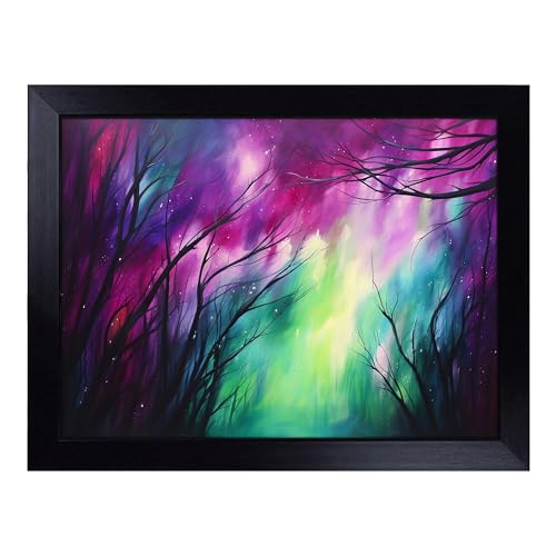 Lap Tray with Bean Bag Cushion, Northern Lights Abstract - Handmade in the UK, Raised Wooden Edge, Padded Cushion, Heat-Resistant Wipe-Clean Surface, for Meals, Laptops and Crafts