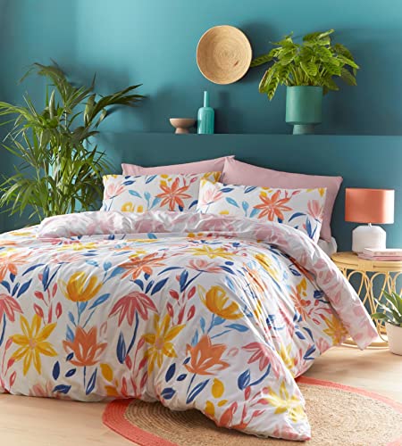Portfolio Home Summer Floral Pastel Double Duvet Cover Set Reversible Bedding Bed Set