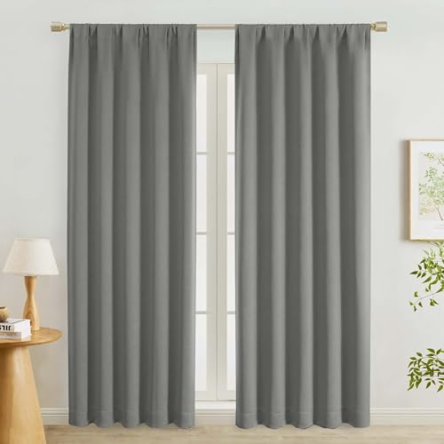 "Lecloud Light Grey Curtains 84 Inches Long 2 Panels, Room Darkening Thermal Insulated Energy Saving Bedroom Curtains for Living Room, Rod Pocket Soft Drapes for Dining Room, Each Panel 50"" W x 84"" L"