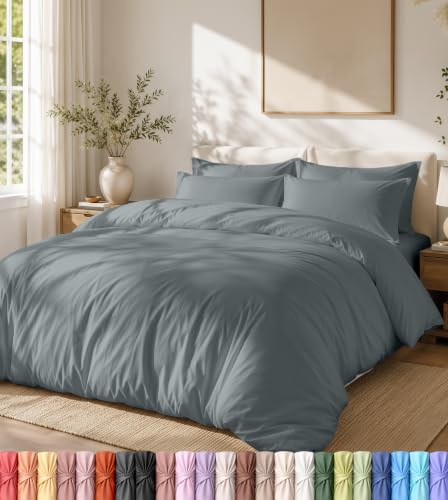 Utopia Bedding Lightweight Duvet Quilt Cover Set with 50x90 cm Pillow cases, 220x265 cm - Soft Microfibre Polyester (Grey)