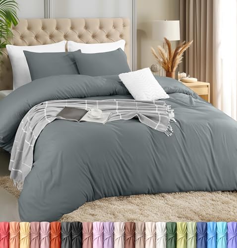 Utopia Bedding Lightweight Duvet Quilt Cover Set with 50x90 cm Pillow cases, 220x265 cm - Soft Microfibre Polyester (Grey)