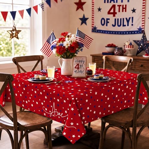 Horaldaily 4th of July Tablecloth 60x60 Inch, Patriotic Star American Independence Day Memorial Day Table Cover for Party Picnic Dinner Decor