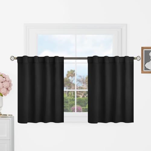 BGment Short Blackout Curtains 30 Inch Length for Small Windows - 34 x 30 inch Curtains Rod Pocket and Back Tab Thermal Insulated Room Darkening Curtains for Kitchen/Cafe Room, 2 Panels, Black
