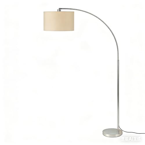 Stylish Arc Floor Lamp for Living Room, 200cm Tall Over Sofa Arc Standing Lamp with Soft Beige Lampshade, Sturdy 6kg Metal Base, Easy Foot Switch, 9W 3-Colour Bulb Included and Adjustable Lamp Head