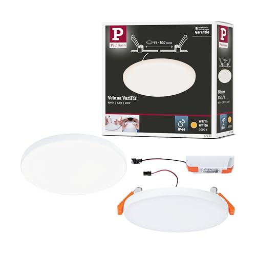 Paulmann 92388 LED Panel recessed luminaire Veluna VariFit IP44 Warm White 125mm Round incl. 1x8.5 watt Ceiling luminaire Satin Ceiling lamp Plastic Living Room lamp 3000 K