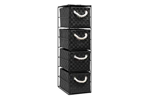 ARPAN Black 4-Drawer Storage Unit, Basket Drawer Unit for Bathroom, Bedroom or Office Storage (18 x 25 x 65 cm)