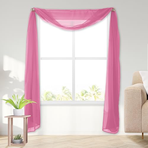 "Elegant Comfort Lightweight Sheer Voile Window Scarf Valance - 216 Inch Long - 1 Panel Long Sheer Curtain for Living Room, Event Decor, Bedroom, (1 Piece) 55"" X 216'' Long, Dusty Rose"