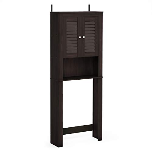 Furinno INDO Over The Toilet Storage with Double Louver Doors, Bathroom Storage Cabinet, Bathroom Shelf, Space Saving Over The Toilet Organizer, Espresso