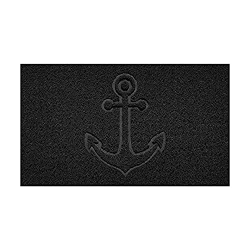 Nicoman Embossed Spaghetti Door Mat Dirt-Trapper Jet-Washable Doormat 70x43cm (Black, ANCHOR Shape) - Use on Carpet ONLY