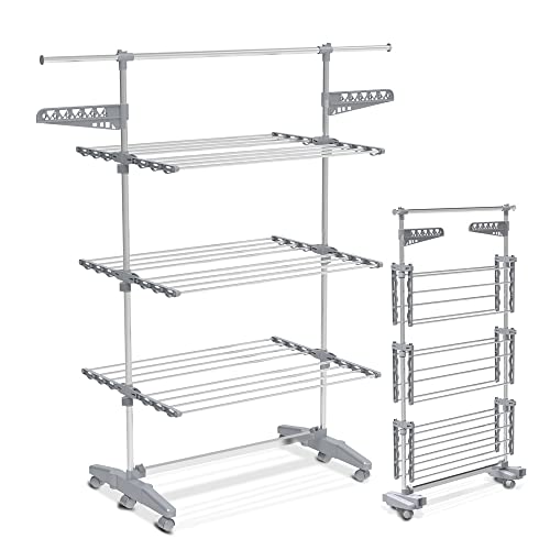 VOUNOT?? Large 3 Tier Clothes Airer, Laundry Drying Rack Foldable Stainless Steel Clothes Horse for Indoor Outdoor